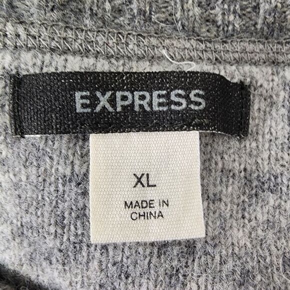 Express Sweater Mens Size XL Gray 100% Lambswool Elbow Patch Pullover Crew Neck - Picture 8 of 10